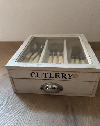 Scatola porta posate in legno