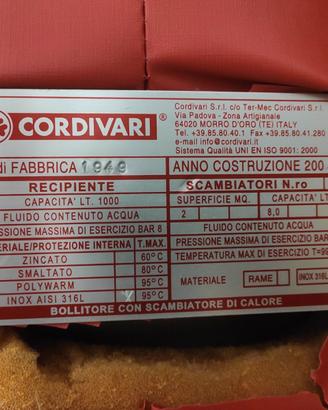 Bollitore Cordivari 1000 litri