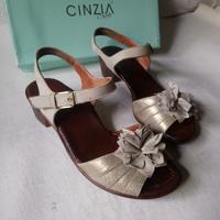 Sandali donna in pelle, cinturino velcro, num. 37½