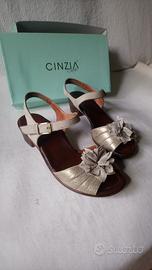 Sandali donna in pelle, cinturino velcro, num. 37½