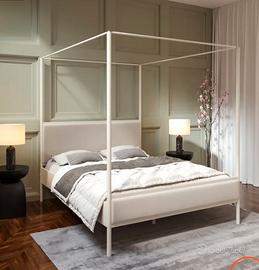 Letto matrimonio  baldacchino ferro simil-pelle