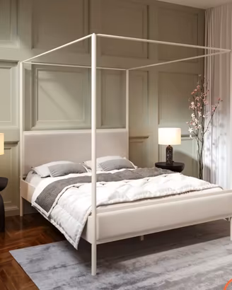 Letto matrimonio  baldacchino ferro simil-pelle