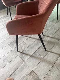 4 sedie imbottite in velluto rosa antico