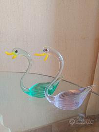 Coppia di cigni in vetro di Murano