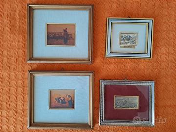 4 quadretti su lastra d'argento e oro