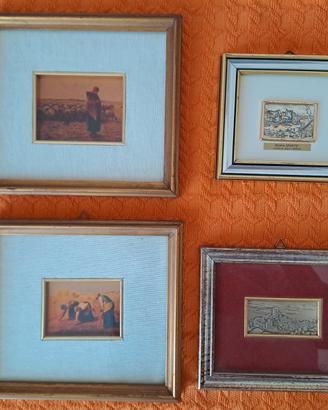 4 quadretti su lastra d'argento e oro