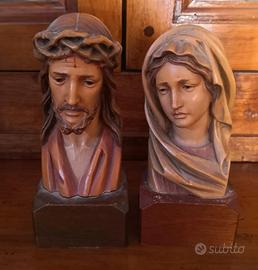 ANRI Sculture legno Gesù Maria Antiche Vintage