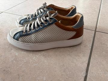 Scarpe Exton uomo vera pelle bianche, blu N41
