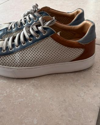 Scarpe Exton uomo vera pelle bianche, blu N41