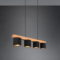 Lampadario Lineare Legno e Nero 4 paralumi