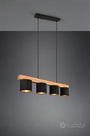 Lampadario Lineare Legno e Nero 4 paralumi
