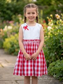 Adorabile Abito Stile Vichy Bianco e Rosso