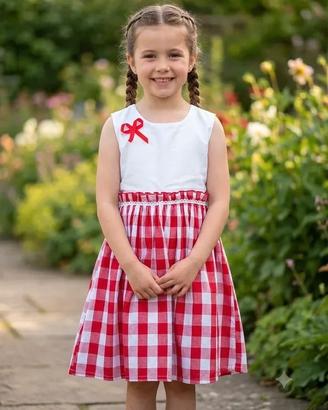 Adorabile Abito Stile Vichy Bianco e Rosso