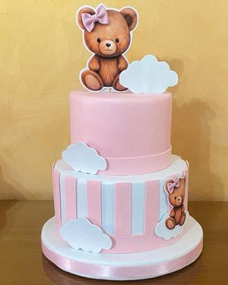 Torta Scenografica Orsetto Rosa e Nuvole