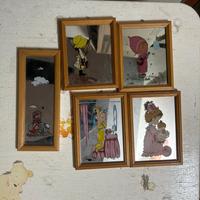 5 Quadretti con dipinto su specchio anni 80
