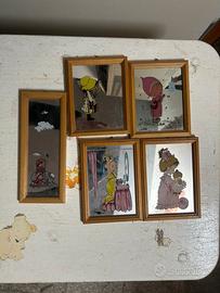 5 Quadretti con dipinto su specchio anni 80