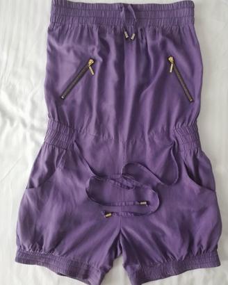 Playsuit / tutina con pantaloni corti seta viola