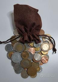 N°150 monete mondiali Mix in sacchetto di tessuto