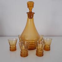 Bottiglia vetro MURANO + 6 bicchieri  amaranto