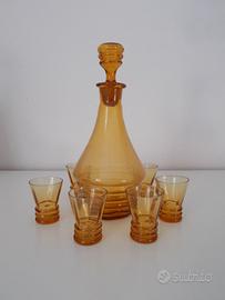 Bottiglia vetro MURANO + 6 bicchieri  amaranto