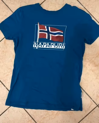 T-Shirt Napapijri blu con Maci logo original tg 13