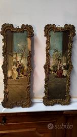 2 PANNELLI VINTAGE LEGNO CON RAFFIGURAZIONI 