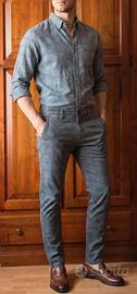 Pantaloni Chino Cotton & Silk Grigio Righe IT 46