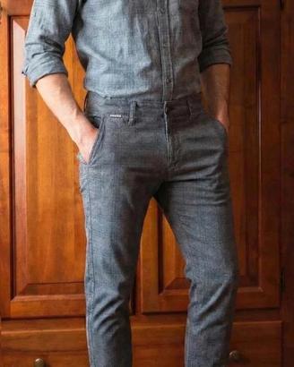 Pantaloni Chino Cotton & Silk Grigio Righe IT 46