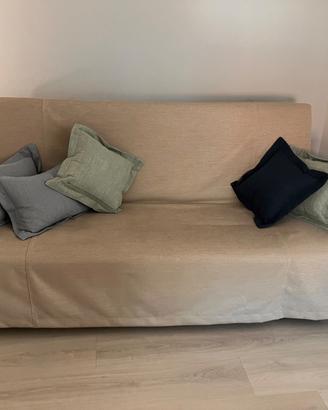 Divano letto 3 posti in ecopelle beige e bianco