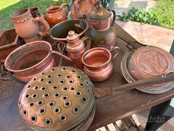 Lotto utensili da camino in rame vintage