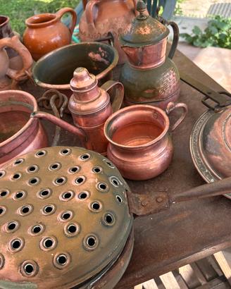 Lotto utensili da camino in rame vintage