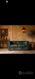 Divano chesterfield due posti vintage verde 