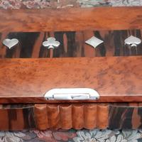 scatola gioco vintage in  radica e argento '800