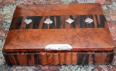 scatola gioco vintage in  radica e argento '800