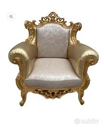 Poltrona Trono Italiana XIX secolo in legno dorato