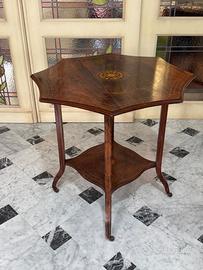 Tavolino antico intarsiato Edwardiano esagonale