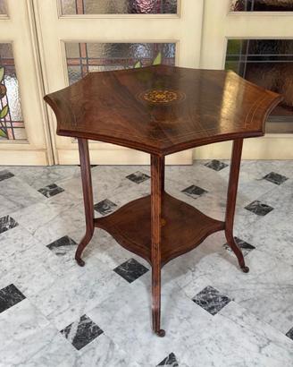 Tavolino antico intarsiato Edwardiano esagonale
