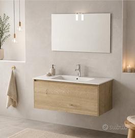 Mobile bagno rovere chiaro + specchio e applique