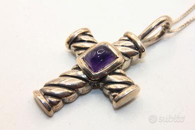 Splendido collier crocefisso argento ametista