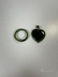 Anello e ciondolo cuore giada