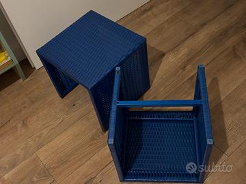 Set 2 tavolini vintage anni 90 plastica intrecciat