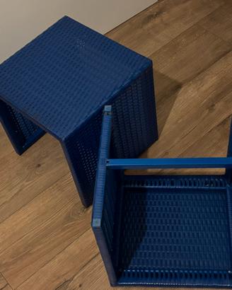 Set 2 tavolini vintage anni 90 plastica intrecciat