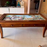 Tavolino da salotto vintage con ricamo gobelin