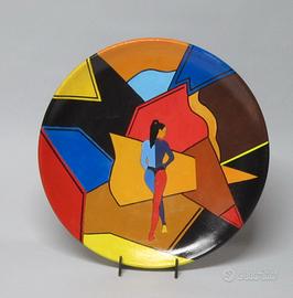 2 PIATTI TERRACOTTA DIPINTA GEOMETRICO ASTRATTO