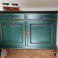 Credenza legno massello vintage anticata verde