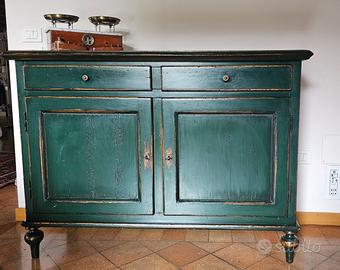 Credenza legno massello vintage anticata verde