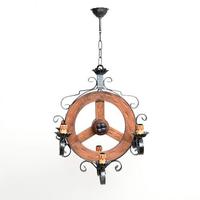 Lampadario  in ferro battuto e legno