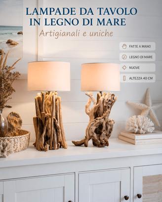 Coppia di lampade artigianali in legni di mare. 