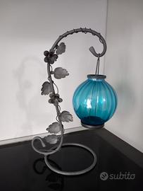Lampada portacandele in ferro battuto