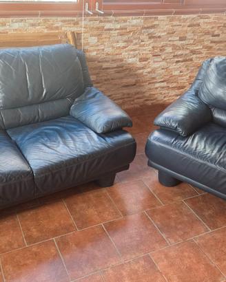 Divano 2 posti e Poltrona in vera Pelle